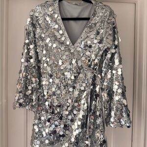 Silver Sequin Wrap Jacket